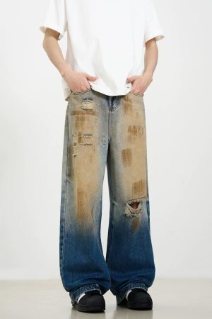 Concert Outfit Retro Ripped Washed Patina Street Hip-Hop Jeans