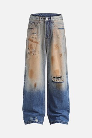 Concert Outfit Retro Ripped Washed Patina Street Hip-Hop Jeans