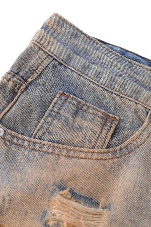 Concert Outfit Retro Ripped Washed Patina Street Hip-Hop Jeans