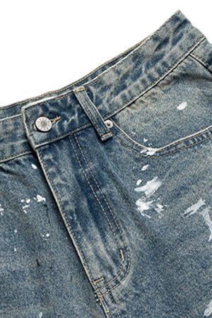 Concert Outfit Retro Scissors Print Cropped Denim Shorts