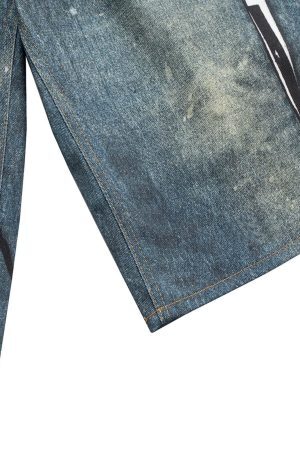 Concert Outfit Retro Scissors Print Cropped Denim Shorts