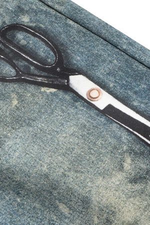 Concert Outfit Retro Scissors Print Cropped Denim Shorts