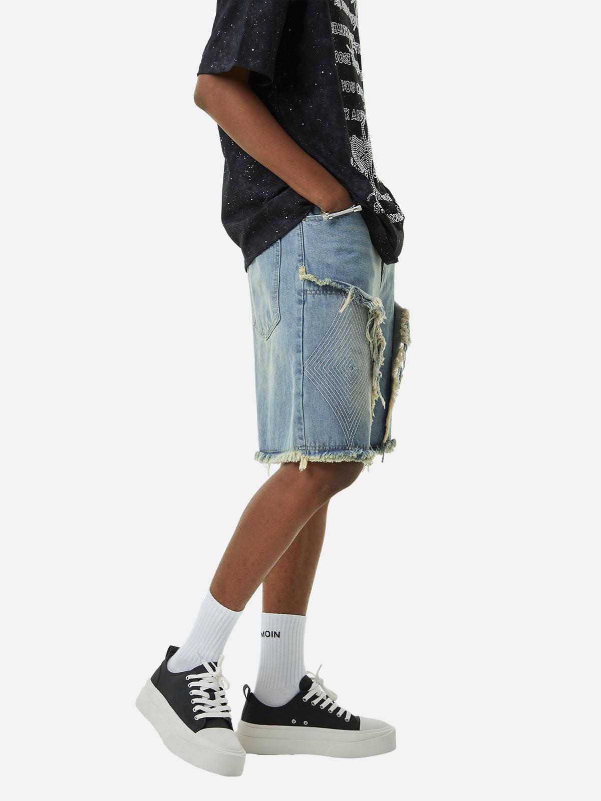 Concert Outfit Retro Stitching Diamonds Embroidery Shorts Concert Outfit Retro Stitching Diamonds Embroidery Shorts