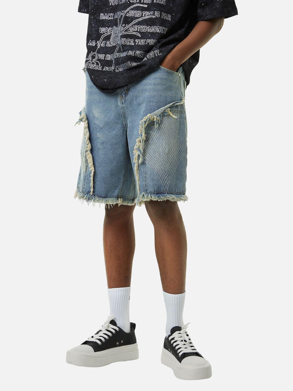 Concert Outfit Retro Stitching Diamonds Embroidery Shorts Concert Outfit Retro Stitching Diamonds Embroidery Shorts