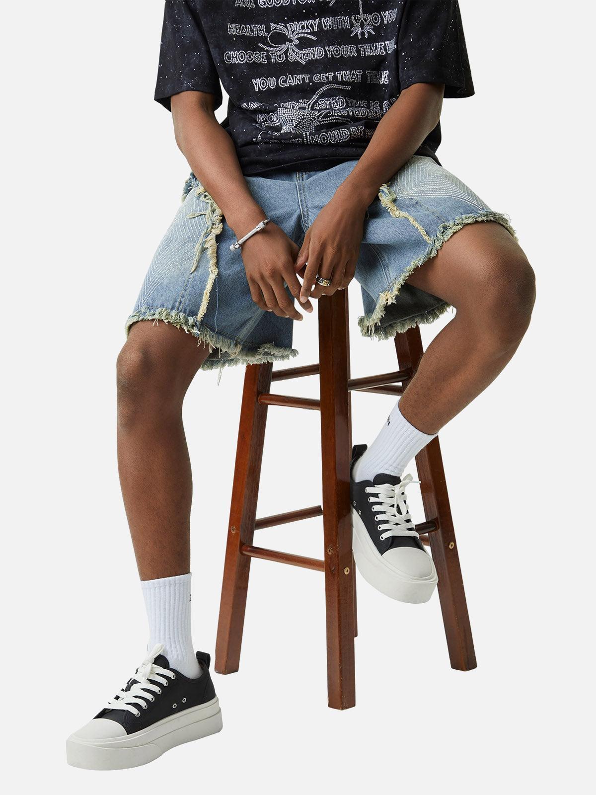 Concert Outfit Retro Stitching Diamonds Embroidery Shorts Concert Outfit Retro Stitching Diamonds Embroidery Shorts