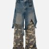 Concert Outfit Retro Stitching Faux Two-Piece Camouflage Jeans
