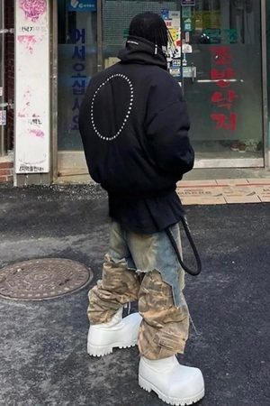 Concert Outfit Retro Stitching Faux Two-Piece Camouflage Jeans