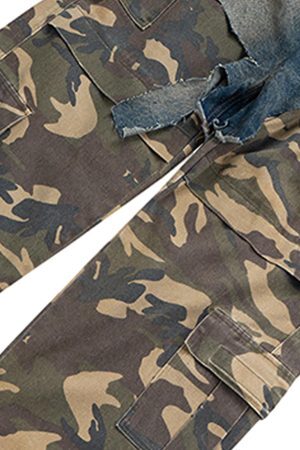 Concert Outfit Retro Stitching Faux Two-Piece Camouflage Jeans