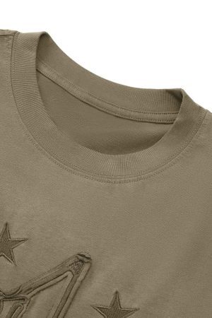 Concert Outfit Retro Street Gradient Star Embroidery Rap T-Shirt