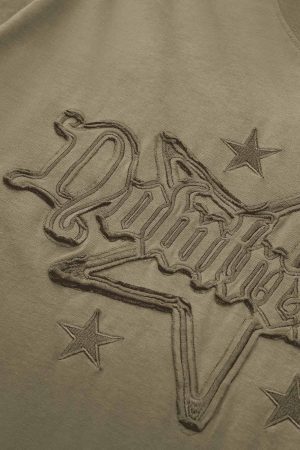 Concert Outfit Retro Street Gradient Star Embroidery Rap T-Shirt