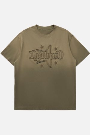 Concert Outfit Retro Street Gradient Star Embroidery Rap T-Shirt