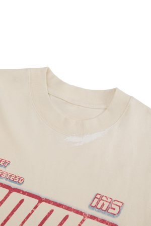 Concert Outfit Retro Washed Contrast Color Broken Letters T-Shirt