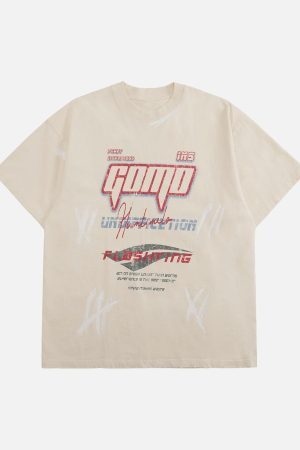 Concert Outfit Retro Washed Contrast Color Broken Letters T-Shirt