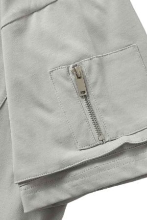 Concert Outfit Retro Washed Deconstruction Functional Pocket T-Shirt