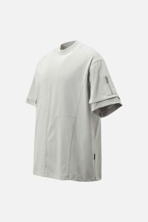 Concert Outfit Retro Washed Deconstruction Functional Pocket T-Shirt