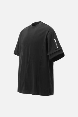 Concert Outfit Retro Washed Deconstruction Functional Pocket T-Shirt