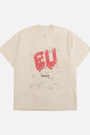 Concert Outfit Retro Washed Dissolved Heart T-Shirt