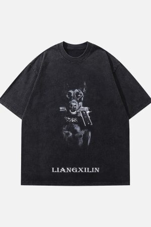 Concert Outfit Retro Washed Distressed Doberman Pinscher T-Shirt