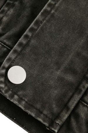 Concert Outfit Retro Washed Distressed Multi-Pocket Work Jacket