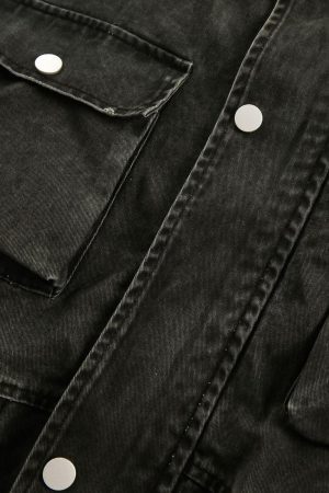 Concert Outfit Retro Washed Distressed Multi-Pocket Work Jacket