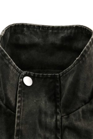 Concert Outfit Retro Washed Distressed Multi-Pocket Work Jacket