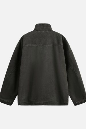 Concert Outfit Retro Washed Distressed Multi-Pocket Work Jacket