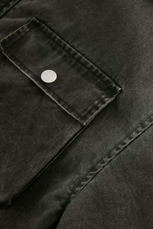 Concert Outfit Retro Washed Distressed Multi-Pocket Work Jacket