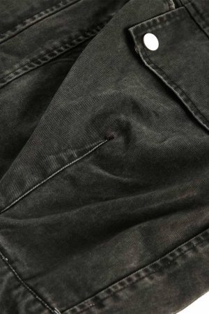 Concert Outfit Retro Washed Distressed Multi-Pocket Work Jacket