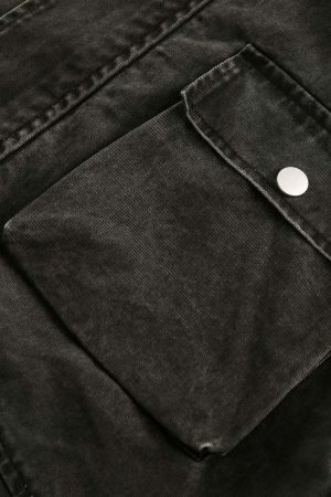 Concert Outfit Retro Washed Distressed Multi-Pocket Work Jacket