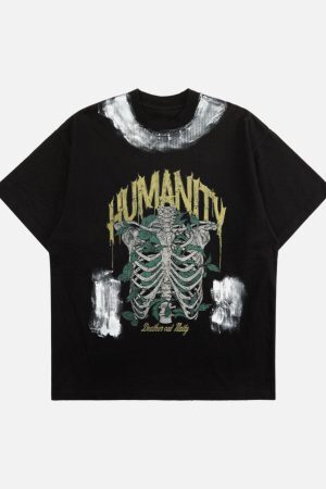 Concert Outfit Retro Washed Graffiti Skull T-Shirt