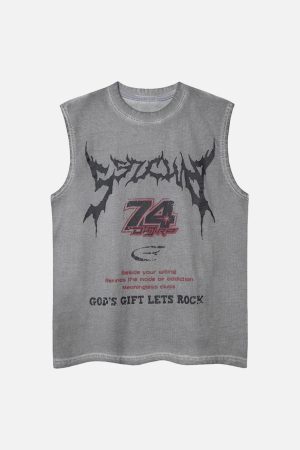 Concert Outfit Retro Washed Letter Print Vest