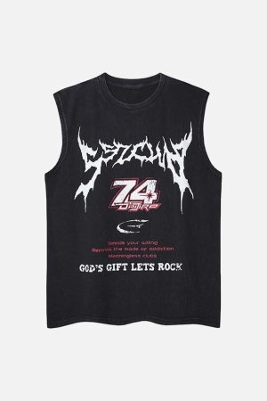 Concert Outfit Retro Washed Letter Print Vest