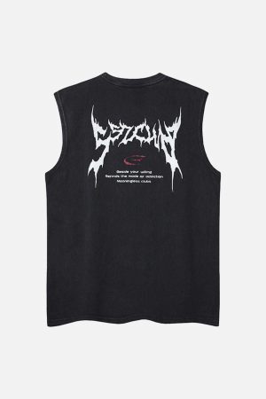 Concert Outfit Retro Washed Letter Print Vest