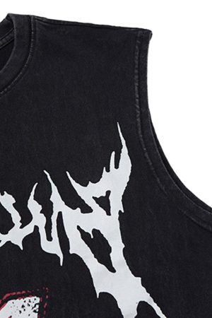 Concert Outfit Retro Washed Letter Print Vest
