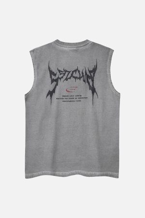 Concert Outfit Retro Washed Letter Print Vest