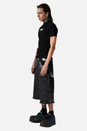 Concert Outfit Retro Washed Rhinestone Raw Edge Denim Shorts