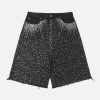 Concert Outfit Retro Washed Rhinestone Raw Edge Denim Shorts