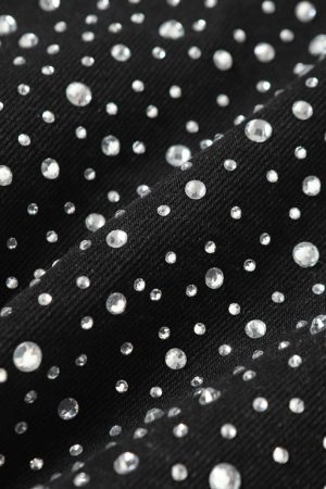 Concert Outfit Retro Washed Rhinestone Raw Edge Denim Shorts