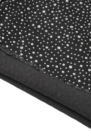 Concert Outfit Retro Washed Rhinestone Raw Edge Denim Shorts