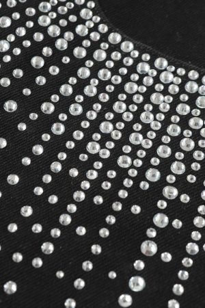 Concert Outfit Retro Washed Rhinestone Raw Edge Denim Shorts