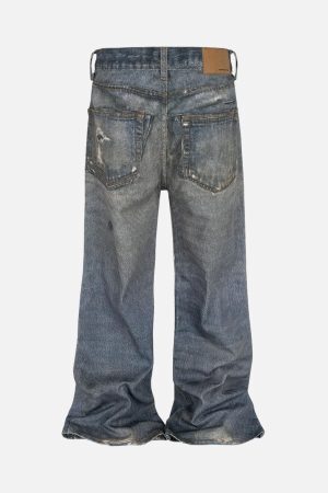 Concert Outfit Retro Washed Ripped Flare Jeans