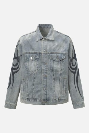 Concert Outfit Retro Washed Totem Denim Jacket