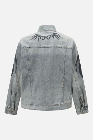 Concert Outfit Retro Washed Totem Denim Jacket