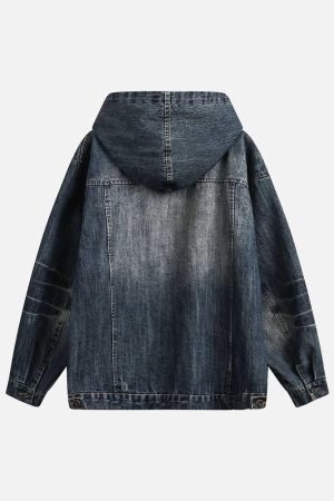 Concert Outfit Retro Washed Workwear Denim Hooded Jacket