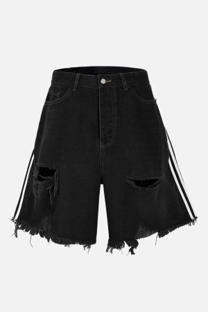 Concert Outfit Retro Whisker Raw Edge Denim Shorts