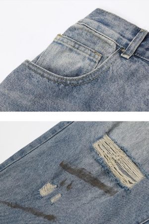 Concert Outfit Reverse Pocket Ripped Jeans