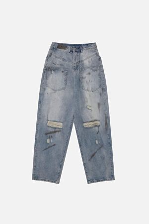 Concert Outfit Reverse Pocket Ripped Jeans