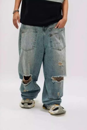 Concert Outfit Reverse Pocket Ripped Jeans