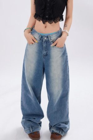 Concert Outfit Reverse Washed Loose Jeans