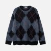 Concert Outfit Rhombus Plaid Embroidery Sweater
